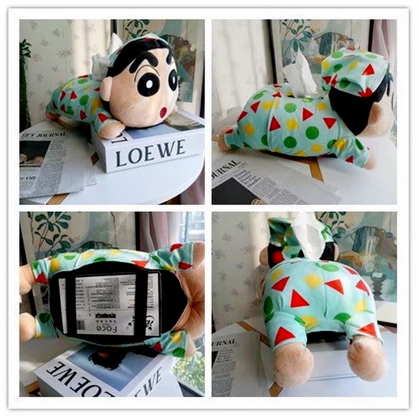 (Hot Sale) Boneka Plush Crayon Shin-chan 40cm Dengan Kotak Tisu Untuk Dekorasi Kamar Anak