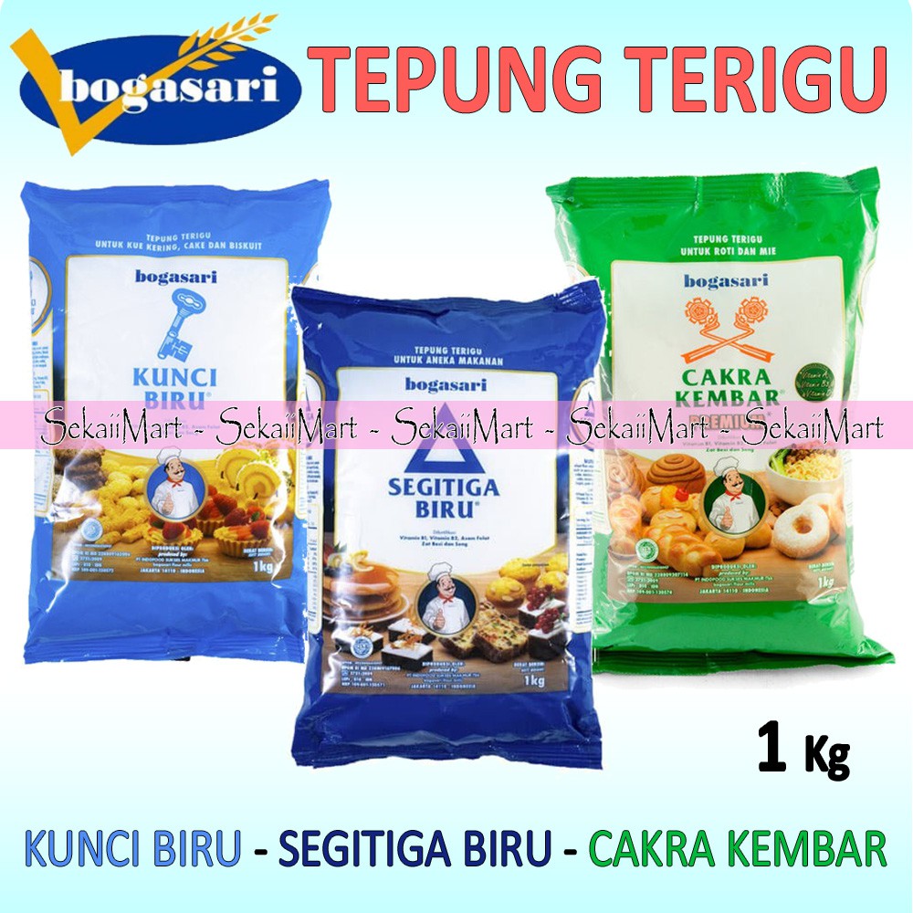 

BOGASARI Kunci Biru / Segitiga Biru / Cakra Kembar 1 Kilo - Tepung Terigu Aneka Makanan 1kg