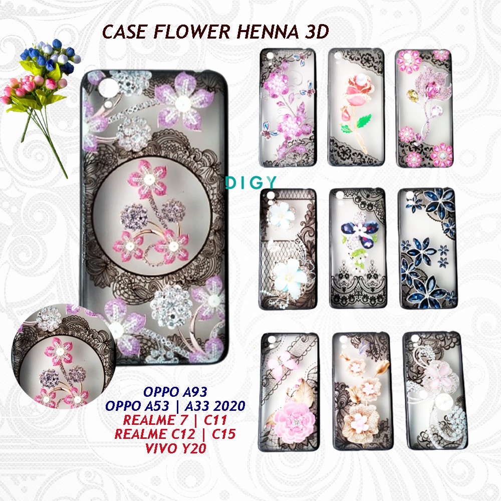 Casing Henna Pelindung  OPPO A93 A8 A31 A91 F15 A92S A53 A5 A9 2020  Case Case Flower Henna 3D