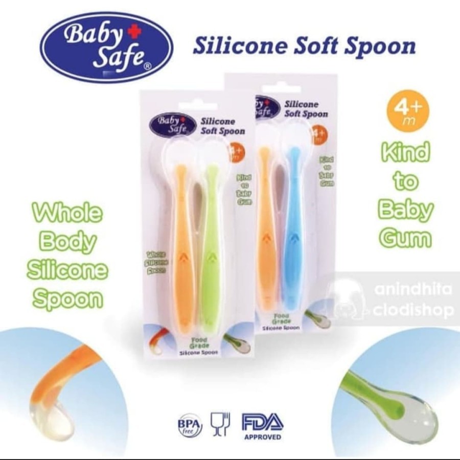 Makassar ! Silicone Spoon / Sendok Silikon Set Bayi Baby Safe 2 Pcs