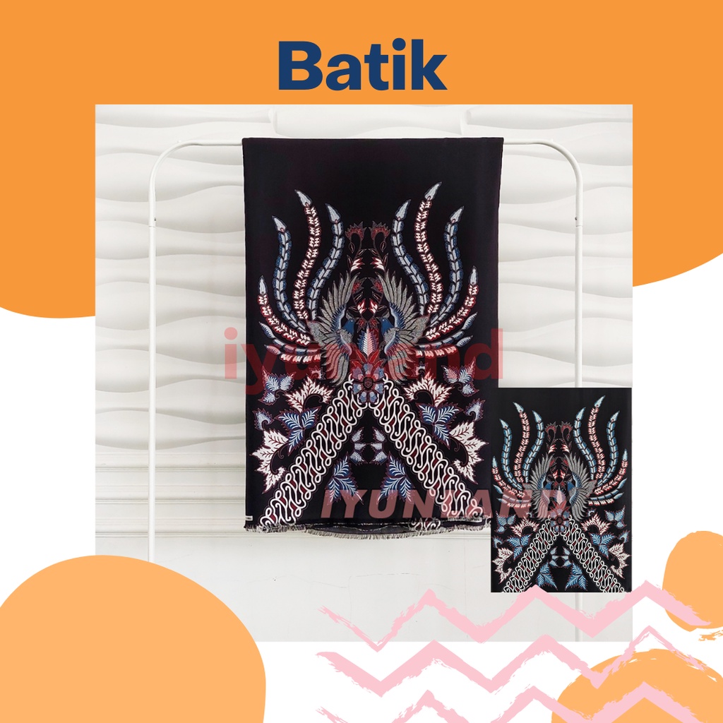 KAIN BATIK PREMIUM BAHAN KATUN HITAM MOTIF BURUNG KEMBAR