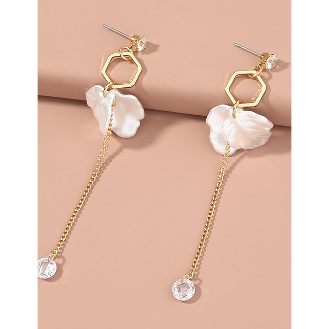 LRC Anting Fashion White Imitation Pearl Leaf Long Tassel V06989