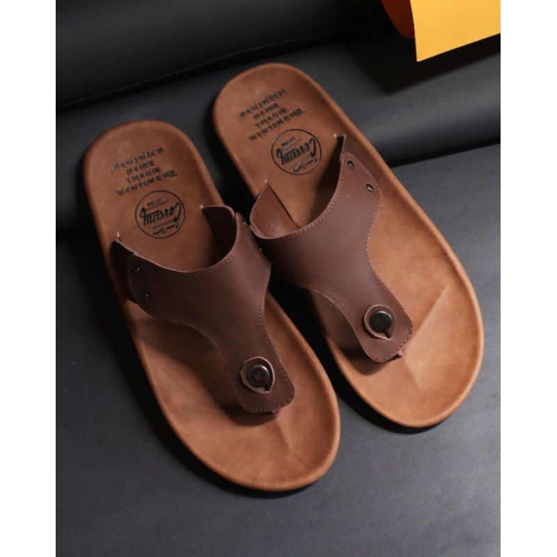 BELI 2 ONGKIR 1! SANDAL FULL FULL KULIT ASLI CEVANY 05 CLOVER HITAM COKLAT TAN ORIGINAL