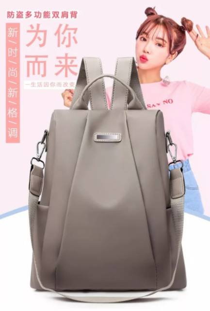 TAS RANSEL BACKPACK ATLAS TA077G3 ANTI AIR WANITA IMPORT KULIAH FASHION ABU GEMBLOK PUNGGUNG SEKOLAH