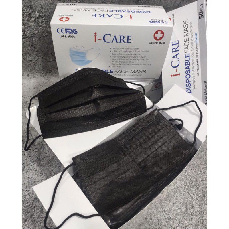 masker i care 3 ply hitam