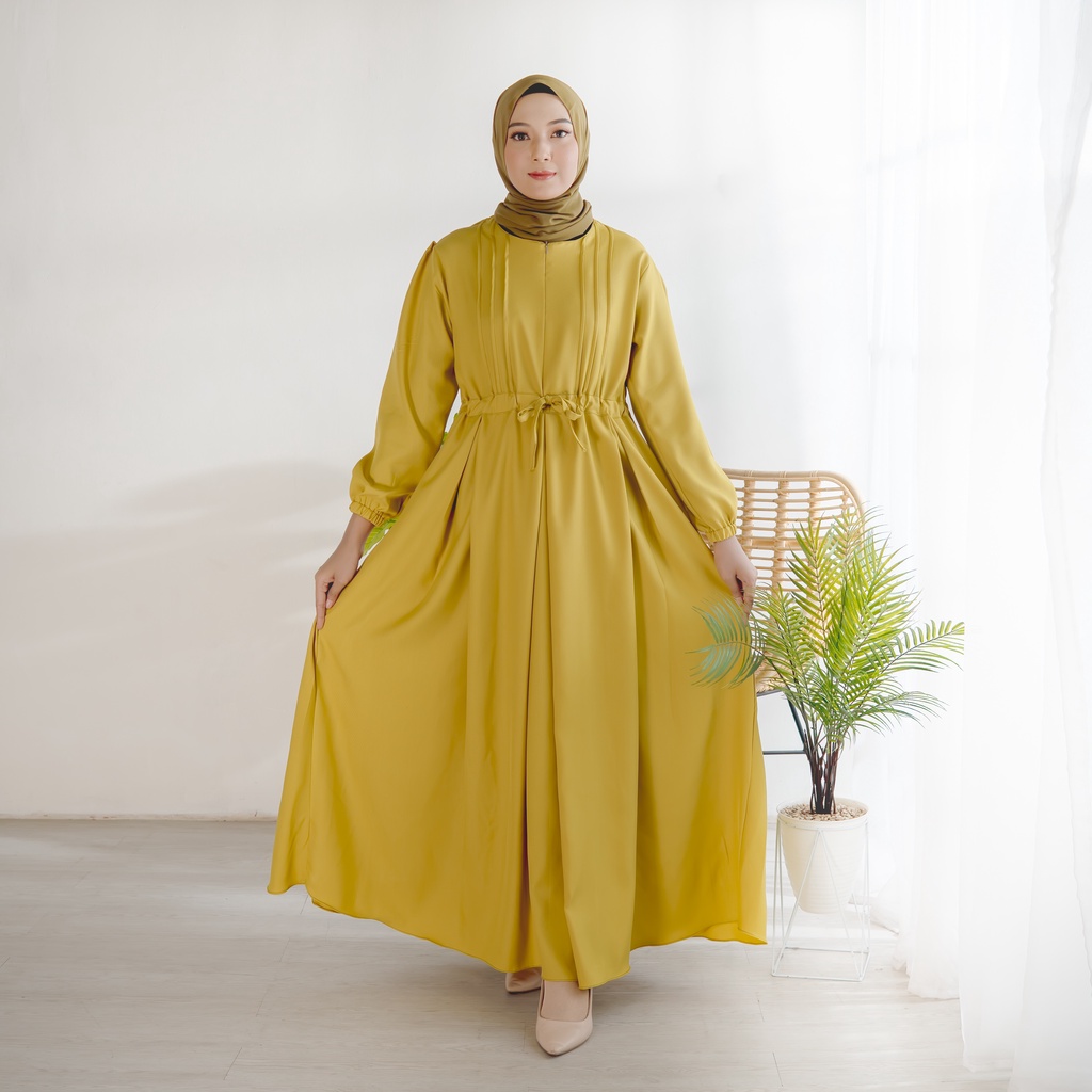 Melia Dress 1 Kondangan Series Baju Fashion Muslim Dress Simple Elegant Gamis Kekinian Set OOTD Hijab Korean Style Basic Dress Hijab Casual Best Seller Dress Muslimah Wanita Busui Friendly Baju Gamis Abaya Turkey Size S M L XL Gamis Jumbo Polos Termurah-LEMON