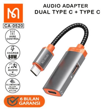 MCDODO CA-0520 CONVERTER TYPE C TO DUAL TYPE C HANDSFREE AUDIO + CHARGING + CALL