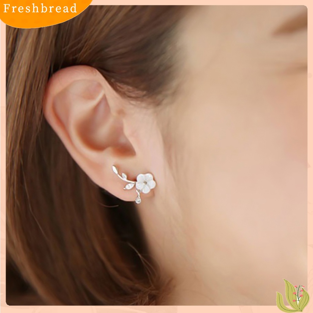 Fresh| Anting Stud Bentuk Bunga Daun Bahan Alloy Aksen Berlian Imitasi Untuk Harian