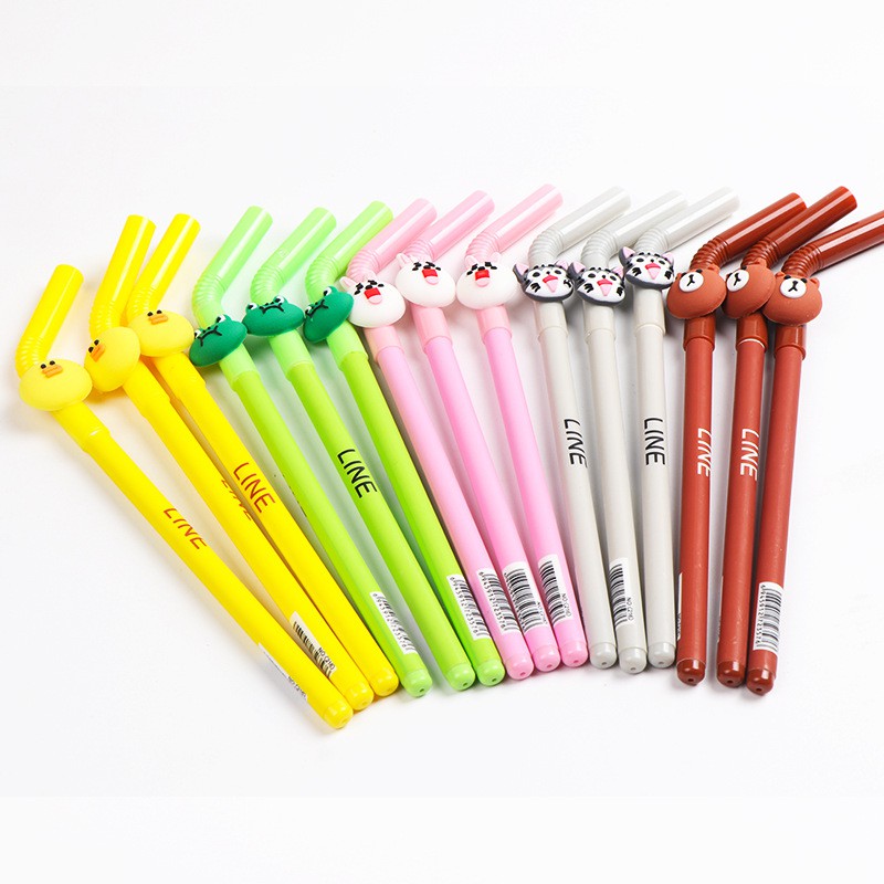 PULPEN GEL KARAKTER CARTOON LINE STRAW