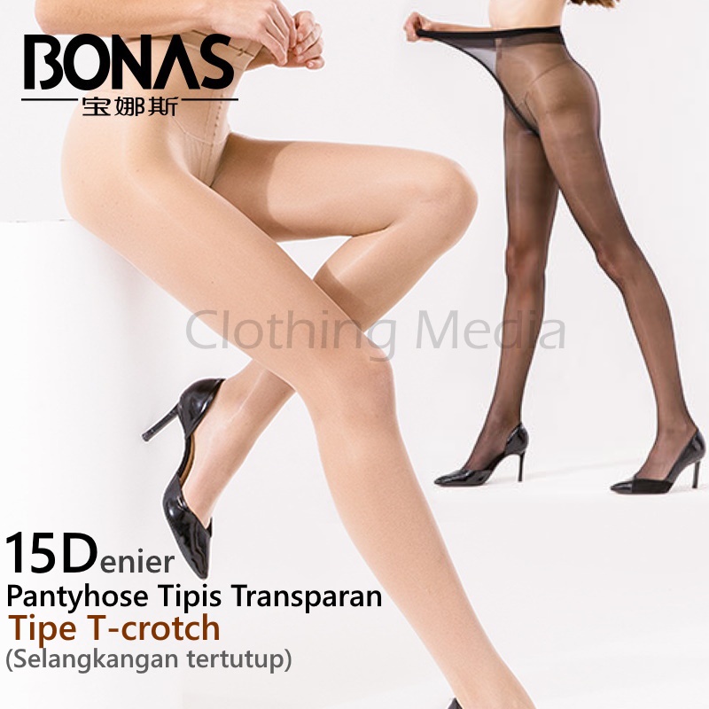 Pantyhose Bonas 15D T-Crotch Stocking Tipis Transparan Stoking Elastis