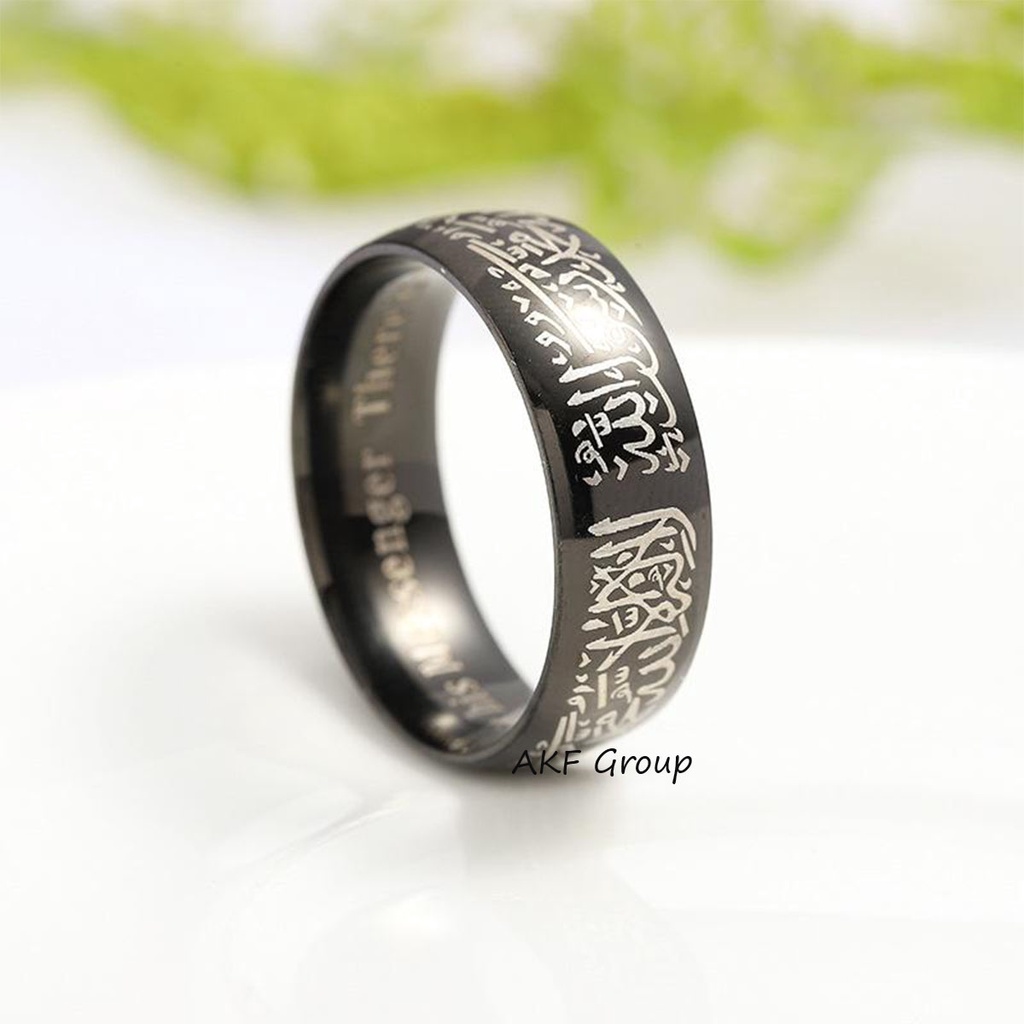 Cincin Titanium Tauhid Syahadat Hitam Pria Dan Wanita Anti Luntur dan Karat Muurah 2022/Cincin Asli Original Import/Perhiasan Wanita/Perhiasan Pria/Cincin Mewah Fashion Korea