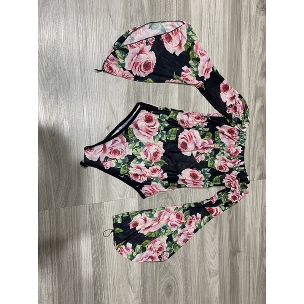 body suit/playsuit bunga lengan panjang