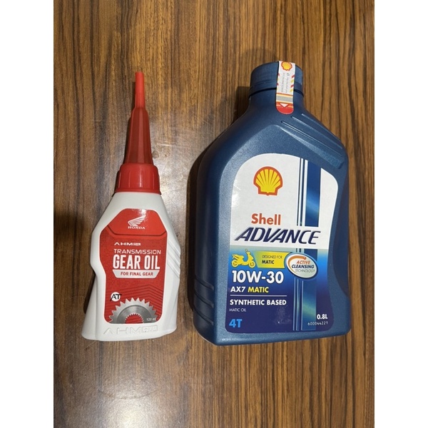 Paket Oli Mesin Shell Advance AX7 Scooter Matic 10W/30 4T isi 0,8Liter dan AHM GEAR 120ml