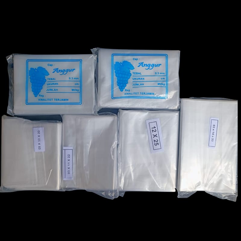 Plastik PE merk Anggur uk 10x20/ Plastik Bening Murah / Plastik Es Mambo / Plastik Es gula minyak/Kantong Plastik PE, kantong Gula, Plastik ES, plastik kiloan (semua ukuran)