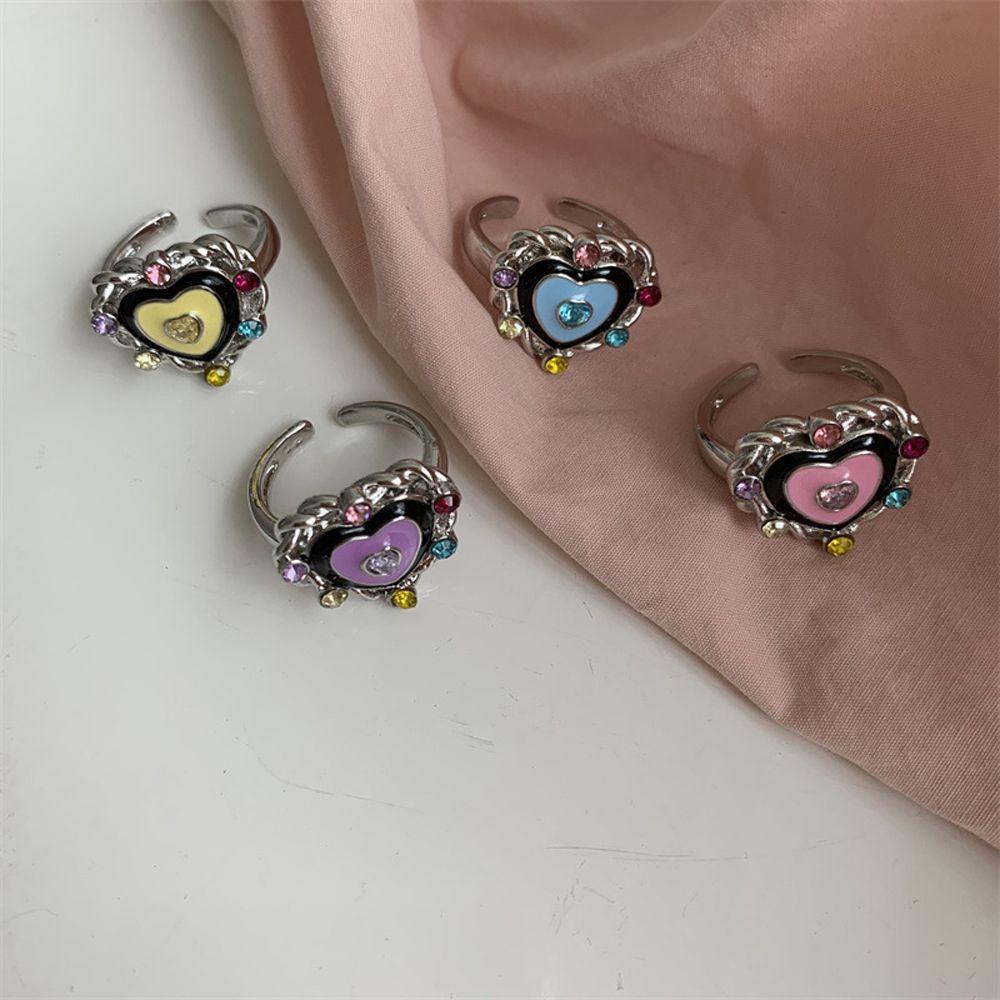 Mxbeauty Wanita Cincin Gadis Trendi Hadiah Niche Desain Berbentuk Hati Berlian Pembukaan Cincin Fashion Perhiasan