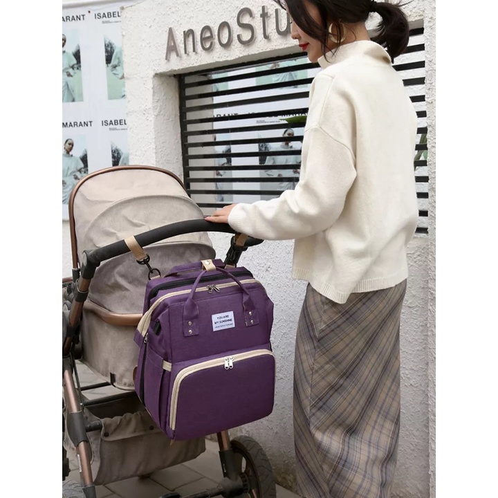 TAS RANSEL PERLENGKAPAN BAYI MULTIFUNGSI TERDAPAT TEMPAT TIDUR BAYI LIPAT DIAPERS BAG RANSEL BACKPACK ANTIAIR - 2023