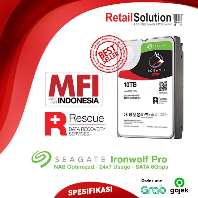 HDD NAS 3.5&quot; - Seagate Ironwolf Pro 10TB 7200RPM SATA MFI Resmi