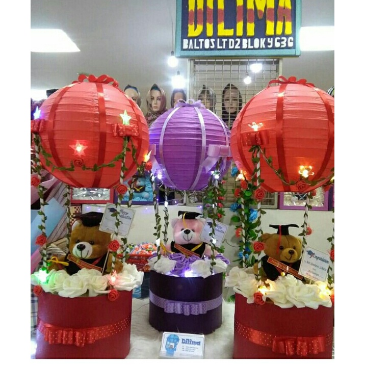 Buket Bunga Box Lampion / Bloom Box Lampion Bunga Teddy / Flower Box Lampion Teddy Menyala