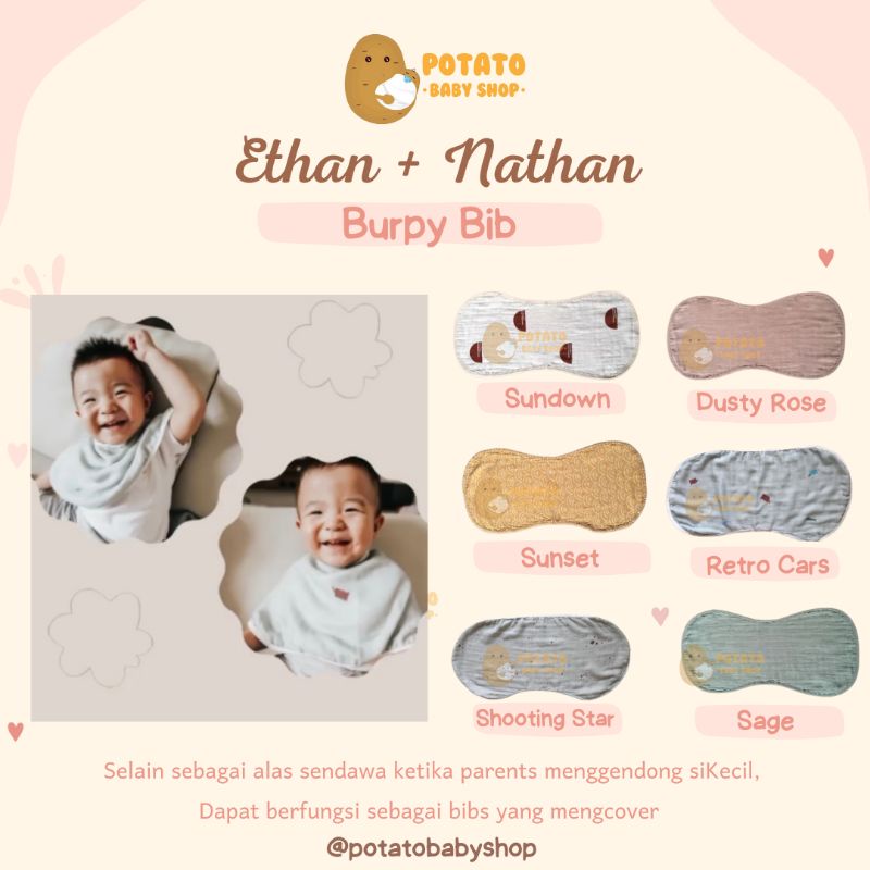 Ethan &amp; Nathan - Burpy Bib Signature Organic ( Celemek Makan Baby) Burp Bib