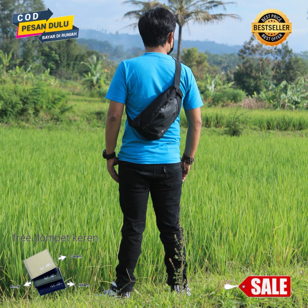 AMT_CLOTH'S  WAISTBAG HITAM BAHAN KOMBINASI CONDURA / BIMO FREE DOMPET KEREN