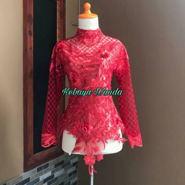 (PO) Kebaya Atasan Bunga 3D + Tulle Kotak / Kebaya Pengantin / Kebaya Wisuda Modern