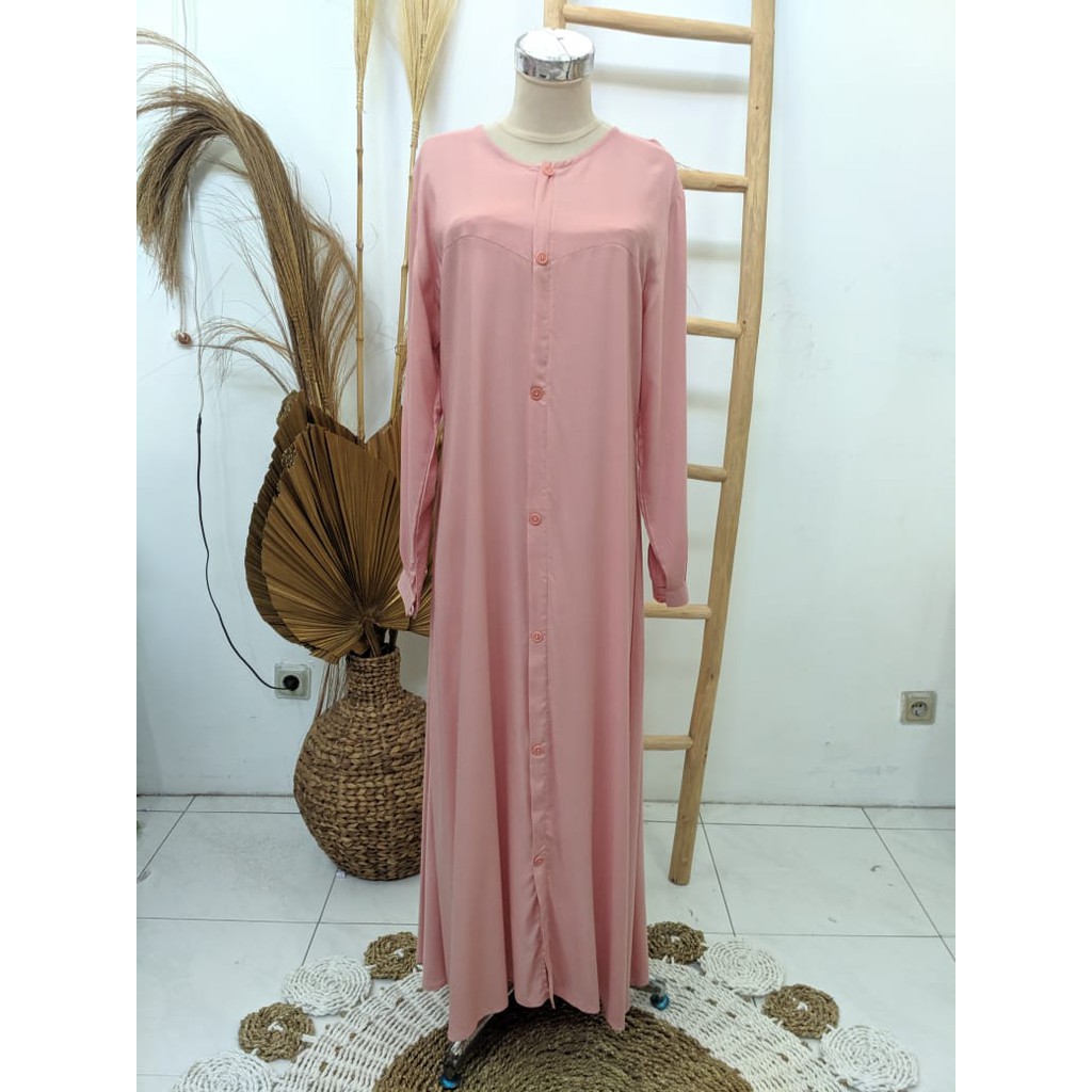 Gamis Full Kancing Depan Busui Rayon Premium Polos | Bayar Ditempat