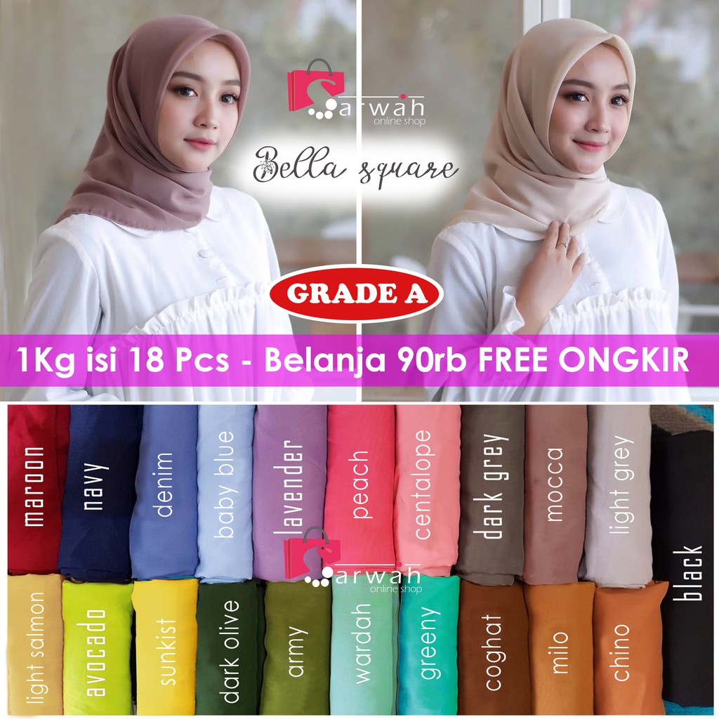  Bella  Square  Hijab 1KG ISI 18Pcs Hijab Murah Warna  