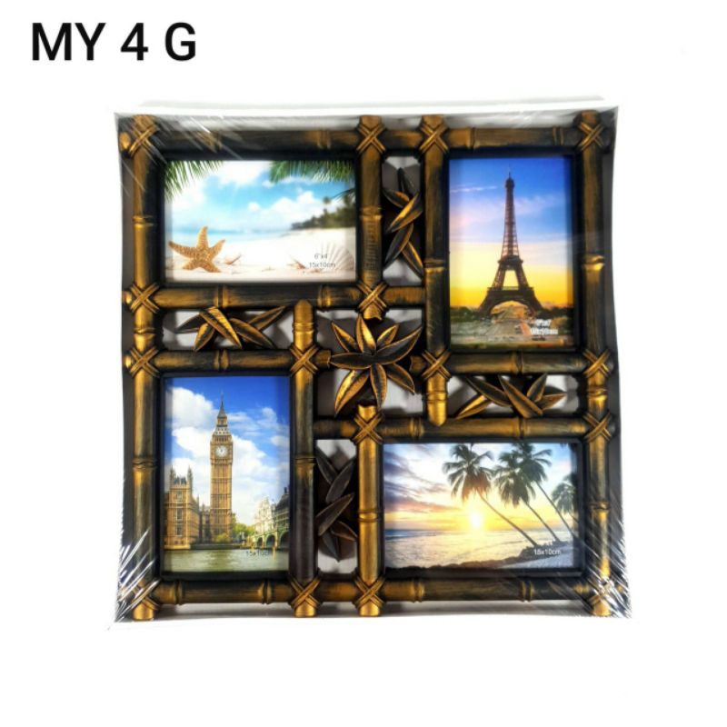 bingkai foto cantik dekorasi pajangan fram foto coklat vintage kayu wood wooden multi frame wall