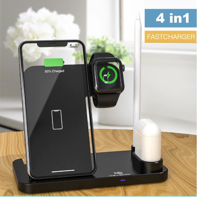 Keysion Charging Wireless 4 In 1 Untuk iPhone Apple Watch Airpods dan Android Samsung Xiaomi Huawei