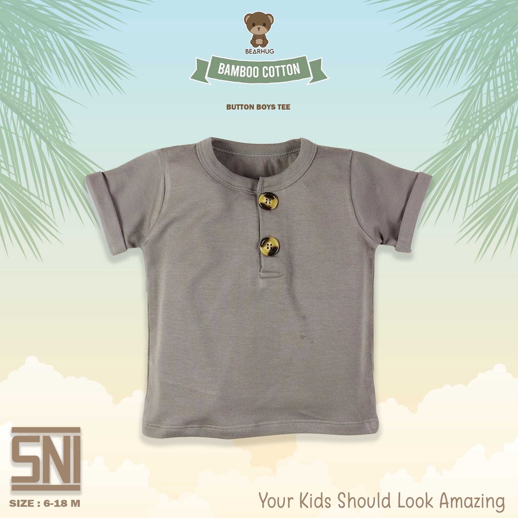 Bearhug Bamboo Cotton Atasan Bayi Laki-Laki Kancing 2 Lengan Pendek BNF91 6-18 Bulan-2
