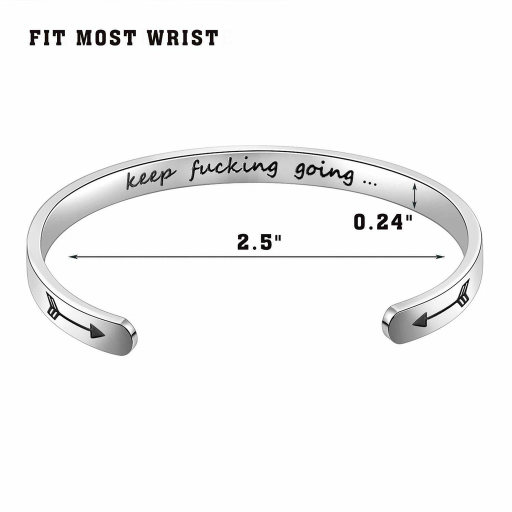 keep fucking going arrow bracelet inspirational stainless steel lettering open bracelet