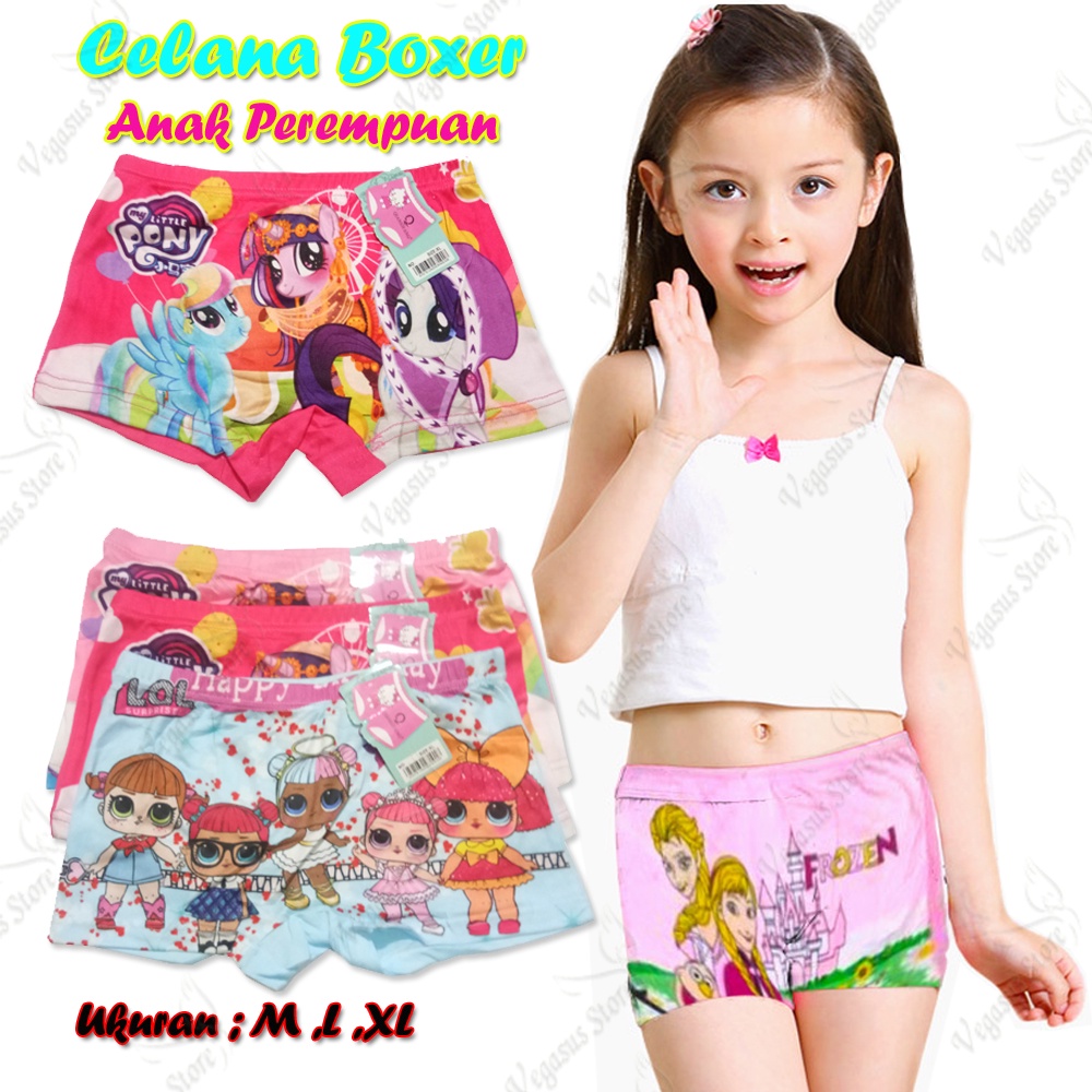 PROMO 3 Pcs CELANA DALAM BOXER ANAK PEREMPUAN BAHAN HALUS / FASHION ANAK PEREMPUAN / PAKAIAN DALAM KARTUN / CELANA DALAM MOTIF FROZEN MOTIF KUDA PONY MOTIF RANDOM-Vegasus Store (COD)