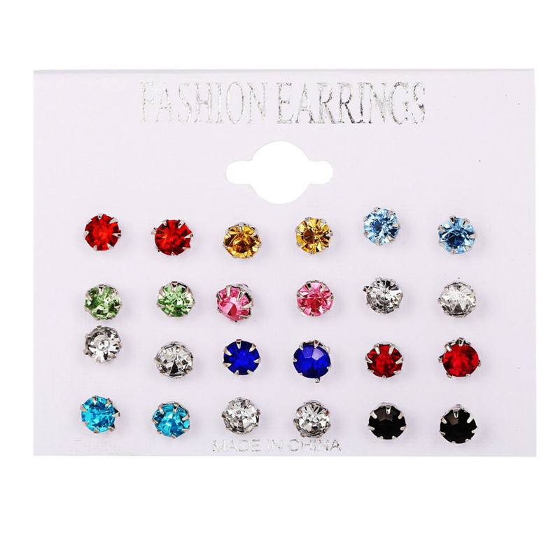 12 Pasang Anting Stud Bola Kristal Zircon Mutiara Simulasi Warna Bulat Untuk Aksesoris