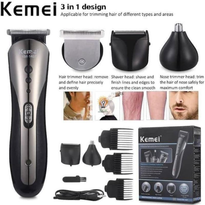 Alat Cukur Rambut Elektrik / Professional Hair Clipper 3 in 1 Kemei 1407&amp; 1419