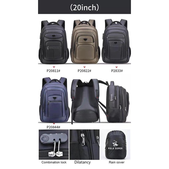 POLO SUPER - Tas Pria Ransel Laptop 20 inc Backpack Expanding Jumbo Import USB Portable Original