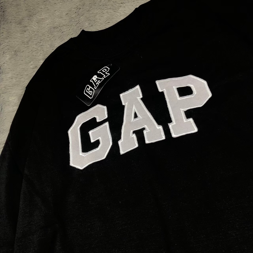 Crewneck GAP Hitam Bordir Premium Original Full Tag Distro Bahan Tebal