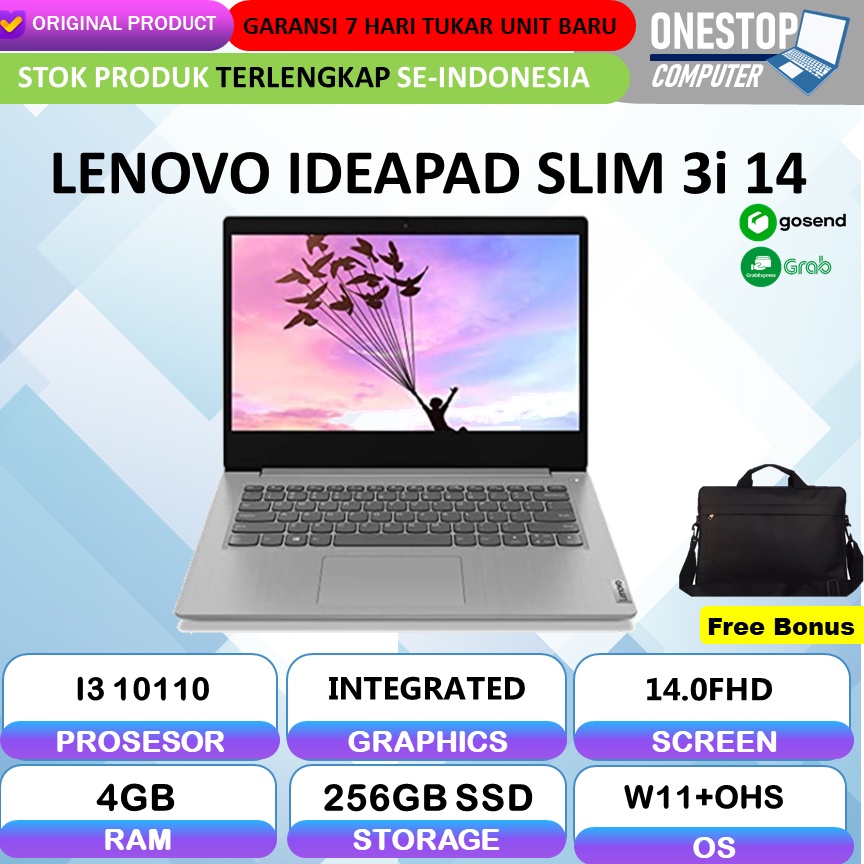Laptop LENOVO Ideapad Slim 3i Intel core i3 gen 10 Ram 4Gb 256 SSD W11+OHS
