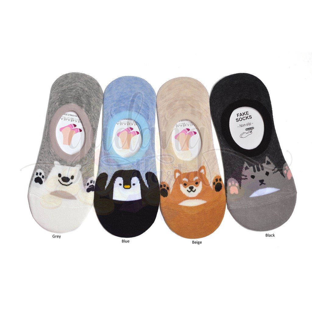 Kaos Kaki Wanita Pendek Hidden Socks Angkle Socks Penguin Bear Cat Kucing Hands Up Series GH 103117