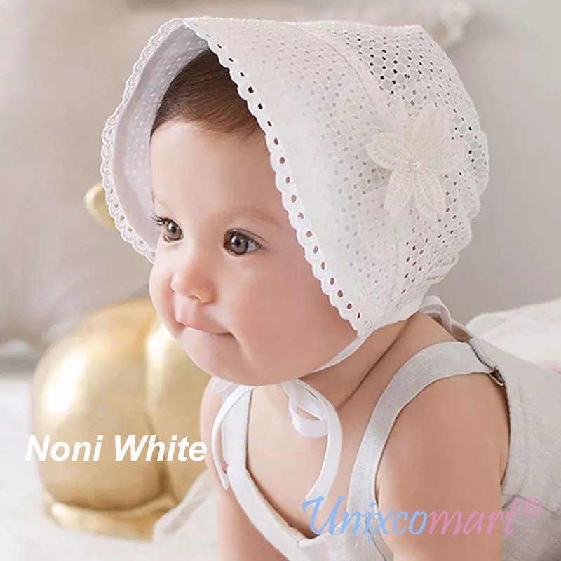 Topi Anak Bayi Noni Perempuan Bonnet Hat-Noni White