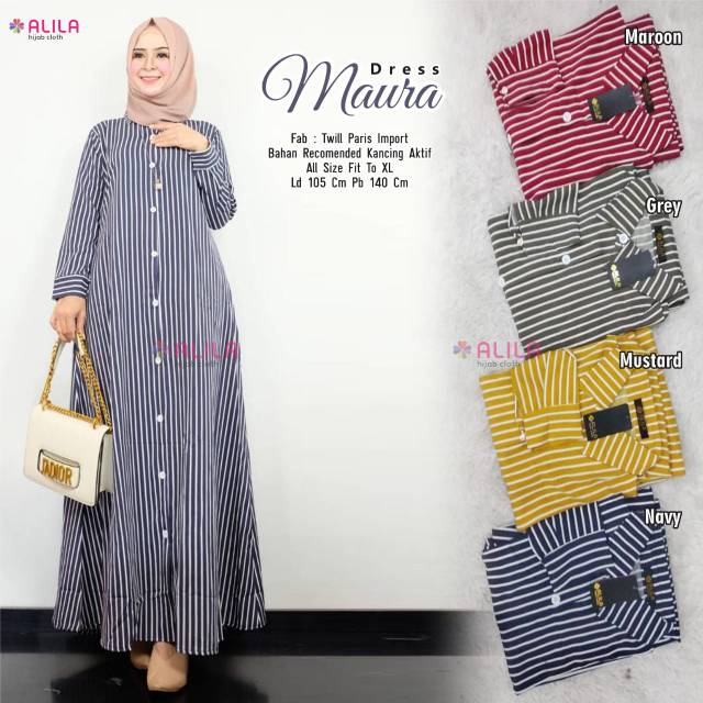 Dress Wanita Twill Paris Import Motif Garis Terbaru Gamis Twill Paris Bahan Recommended Shopee Indonesia