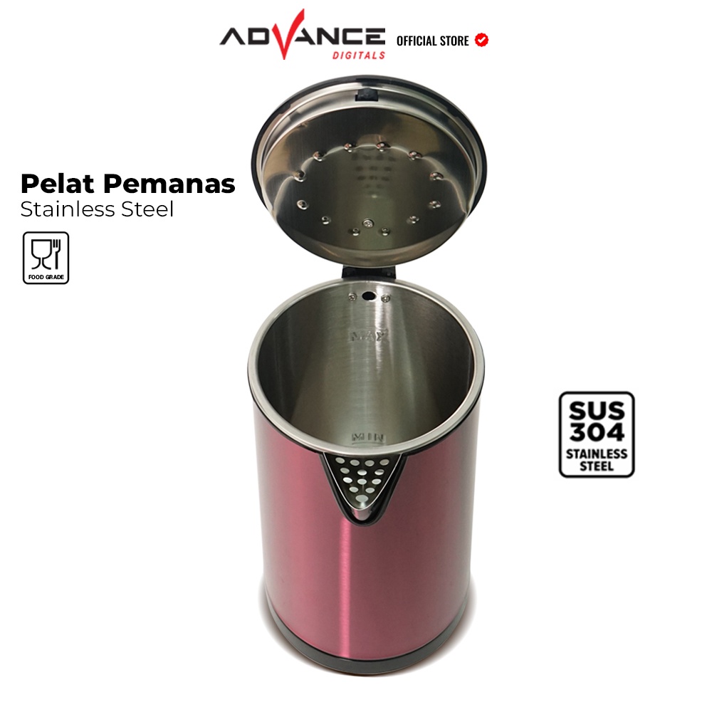 Advance Digitals Teko Listrik Electric Kettle Digitals AK185 Kapasitas 1.8 Liter Stainless Steel 304 Food Grade Pemanas Air Garansi Resmi 1 Tahun