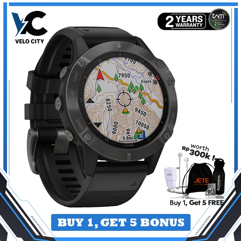 Garmin Fenix 6S Carbon Gray DLC with Black Band Original Resmi TAM 2 Tahun