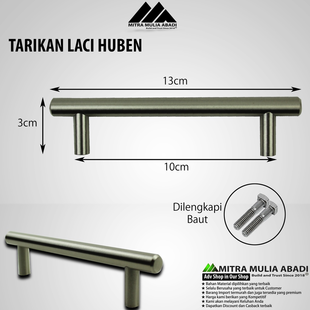 2PCS Tarikan Laci Huben Bulat - 23CM Lemari Kabinet Pipa Stainless Steel