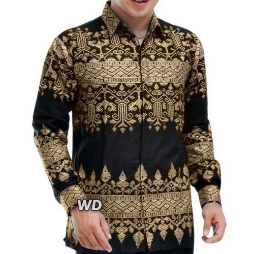 Kemeja Batik Pria Lengan Panjang Semi Sutera Emas Prada