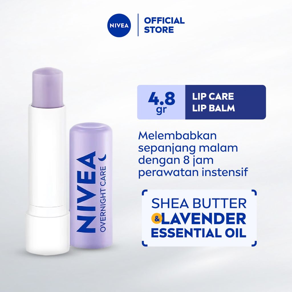 NIVEA Lip Balm Overnight Care 4.8gr - Pelembap bibir malam hari melembabkan plumpy kering pecah-peca