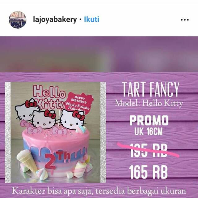 Tart karakter/hello kitty cake/kue ulang tahun/birthday cake/tart promo