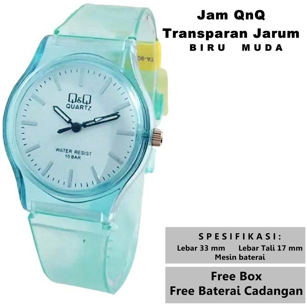 jam tangan wanita qiqi transparan biru muda full set