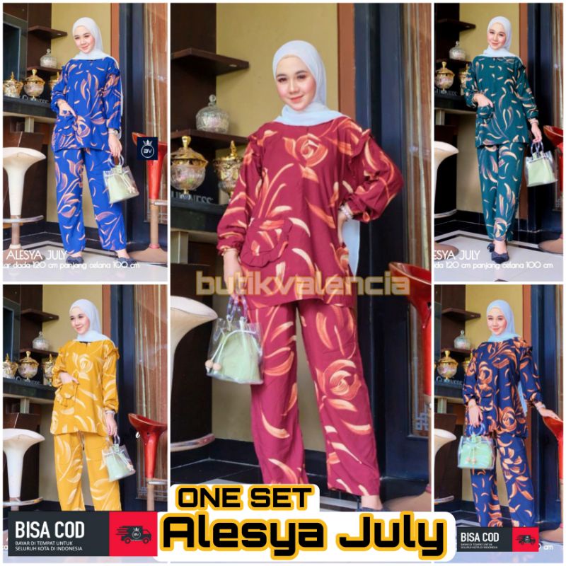 One Set Wanita  JUMBO Rayon Premium Lengan Panjang Setelan Celana Panjang Fashion Kekinian