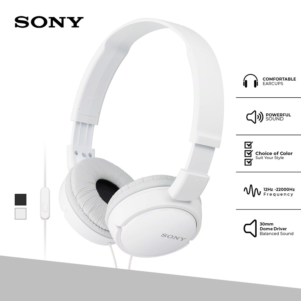 Earphone Sony MDR-ZX110AP Headset Mass Model Overbands With Microphone - White SONY Headphone Original