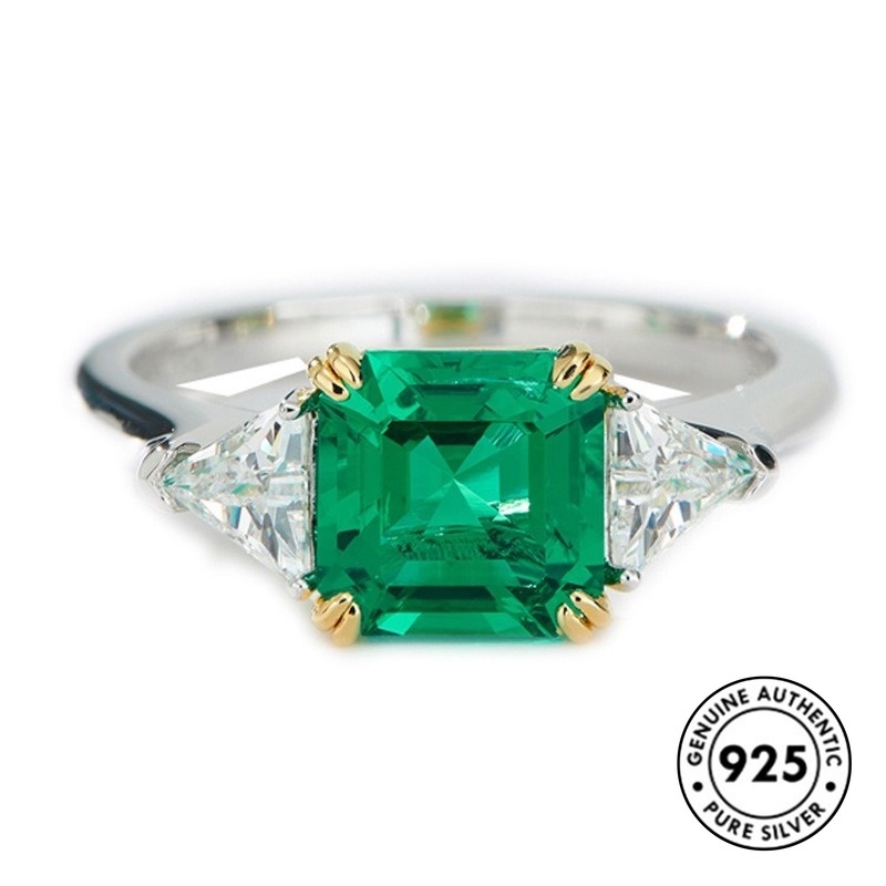 Cincin Sterling Silver 925 Dengan Batu Emerald Elegan Untuk Wanita